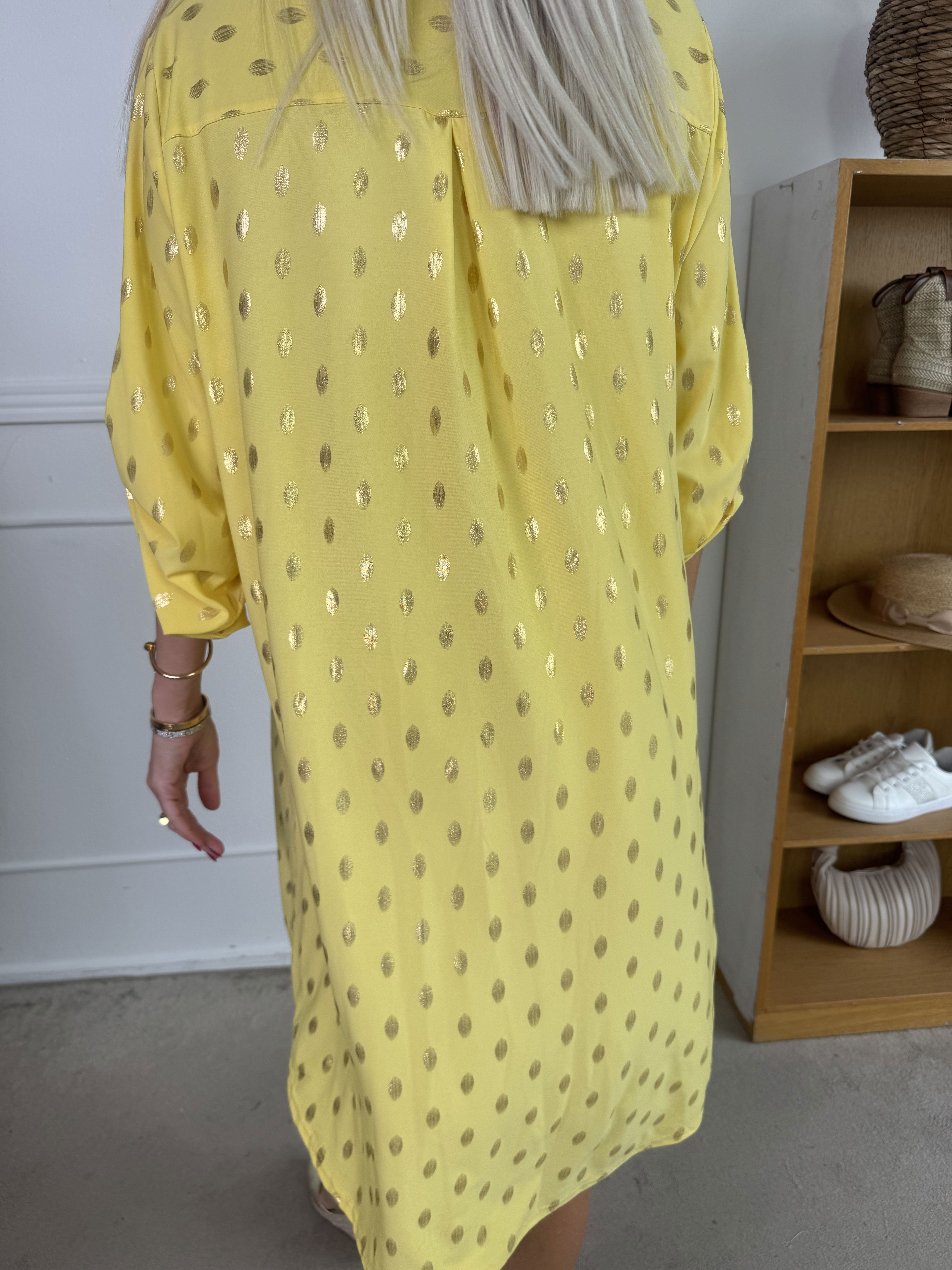Ebba Gold Long - Elastisk klänning med guldprickar